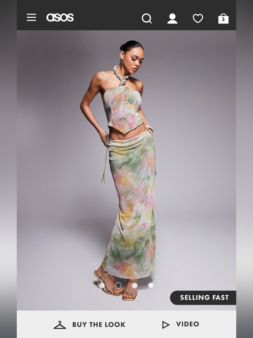 ASOS Pastel Watercolor Maxi Dress in Pink, Green & Cream